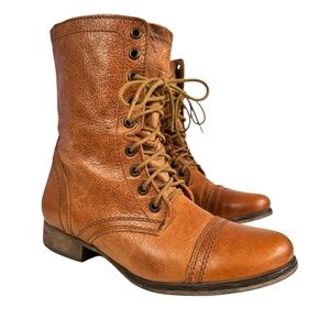Steve Madden Women's Troopa Military Combat Boots Size 6.5 Brown Leather Cap Toe